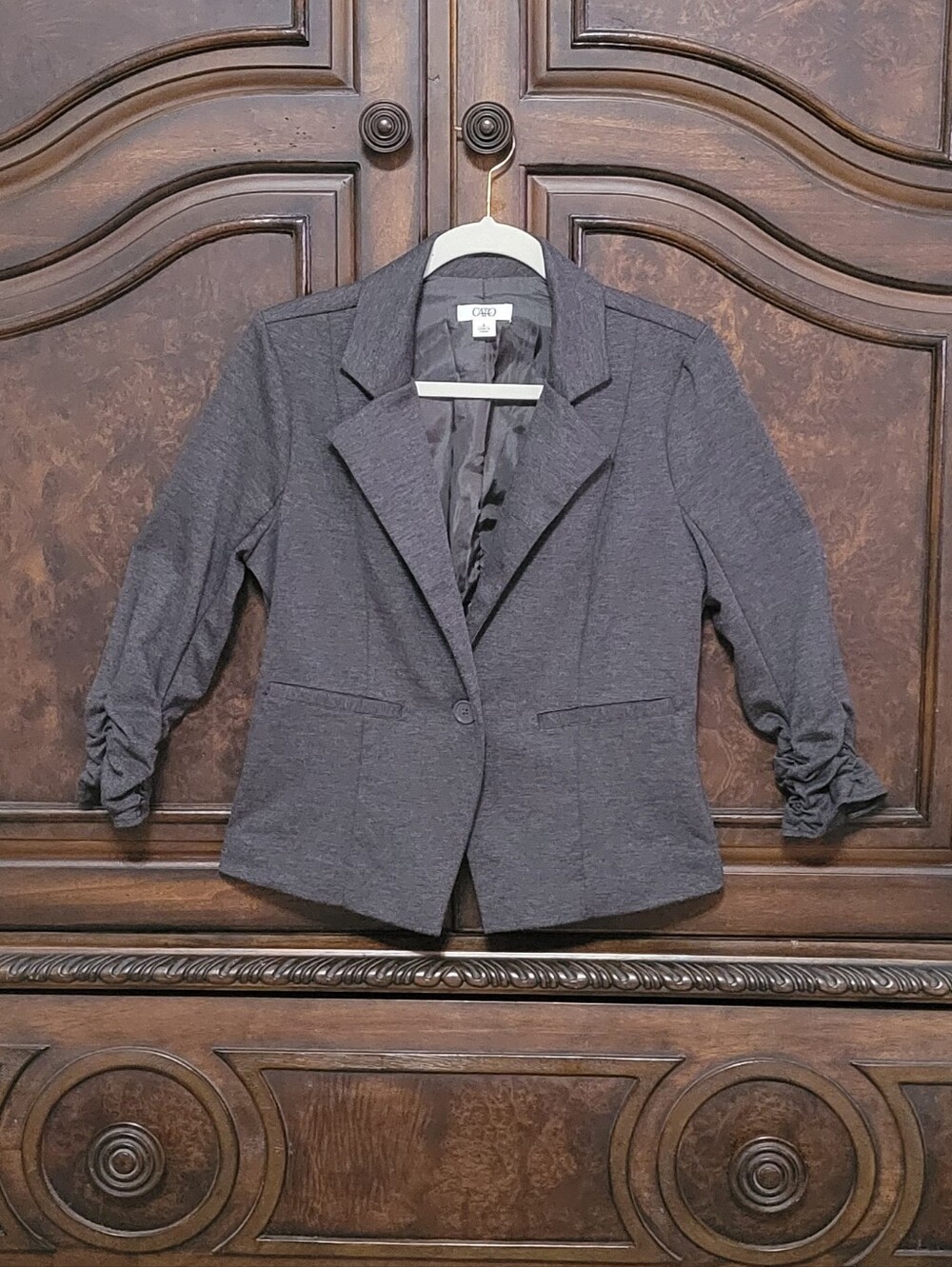 Gray Women's Ruched-Sleeve Blazer Jacket-Small